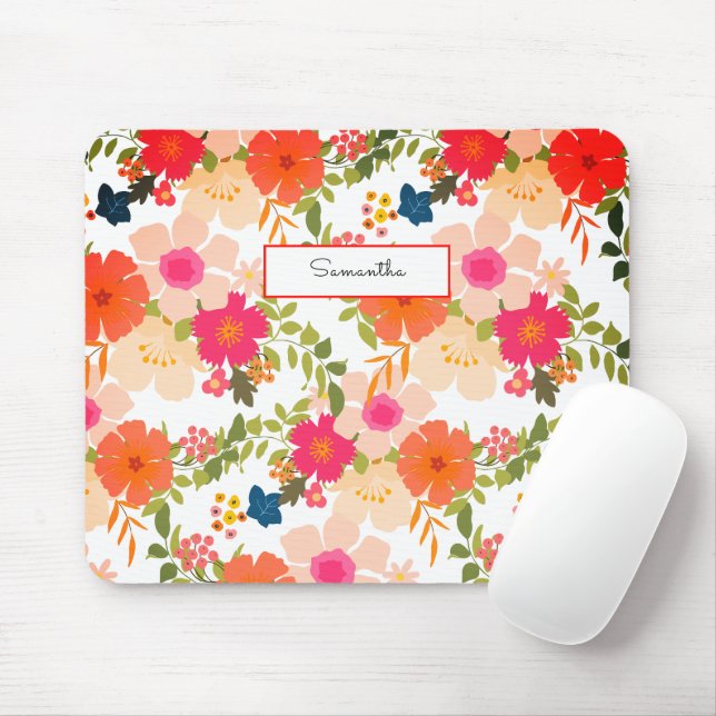 Alfombrilla De Ratón Patrón de acuarela floral de naranja (Con ratón)