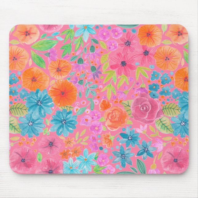 Alfombrilla De Ratón Patrón de acuarela floral en rosa (Frente)