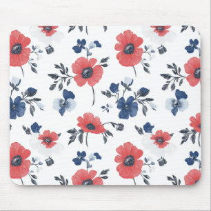 Alfombrilla De Ratón Patrón de adornos de color de agua - rojo, azul y