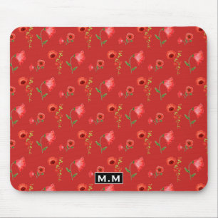 Alfombrilla De Ratón Patrón de amapolas rojas bonitas con monograma