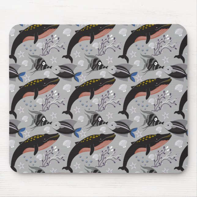 Alfombrilla De Ratón Patrón de animales acuáticos | vida submarina en l (Frente)