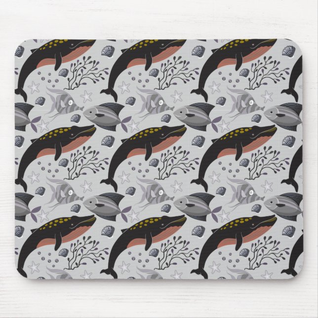 Alfombrilla De Ratón Patrón de animales acuáticos | vida submarina en l (Frente)