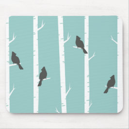 Alfombrilla De Ratón Patrón de árbol de aves azul Verde azulado simple