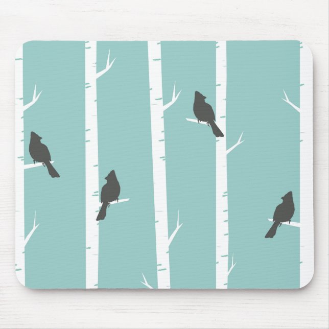 Alfombrilla De Ratón Patrón de árbol de aves azul Verde azulado simple (Frente)