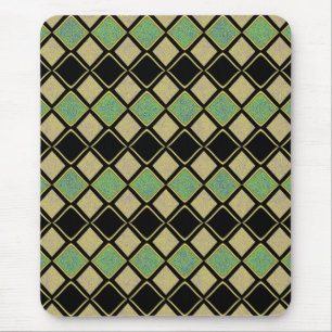 Alfombrilla De Ratón Patrón de Arlequín en Dorado, Verde y Negro 