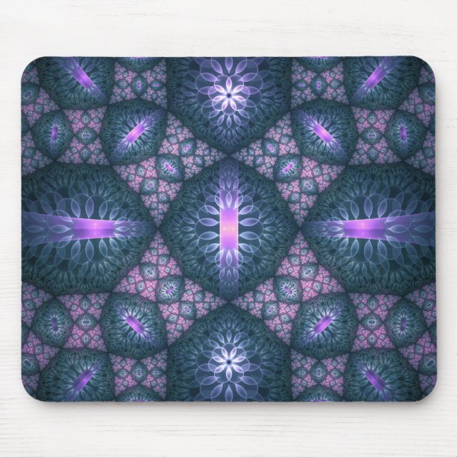 Alfombrilla De Ratón Patrón de arte fractal 3D turquesa púrpura rosa (Frente)
