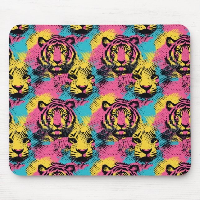 Alfombrilla De Ratón Patrón de arte pop del tigre en rosa, amarillo y a (Frente)
