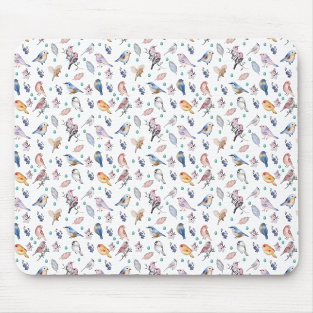 Alfombrilla De Ratón Patrón de aves primaverales (Frente)