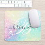 Alfombrilla De Ratón Patrón de Bonito colorido del Purpurina holográfic<br><div class="desc">Personalice fácilmente este fondo holográfico de color bonito purpurina pastel con su monograma y/o nombre personalizado.</div>