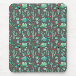 Alfombrilla De Ratón patrón de cactus y ladybug - fondo negro