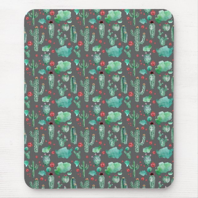 Alfombrilla De Ratón patrón de cactus y ladybug - fondo negro (Frente)