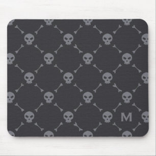 Alfombrilla De Ratón Patrón de calavera y huesos Monograma Gris