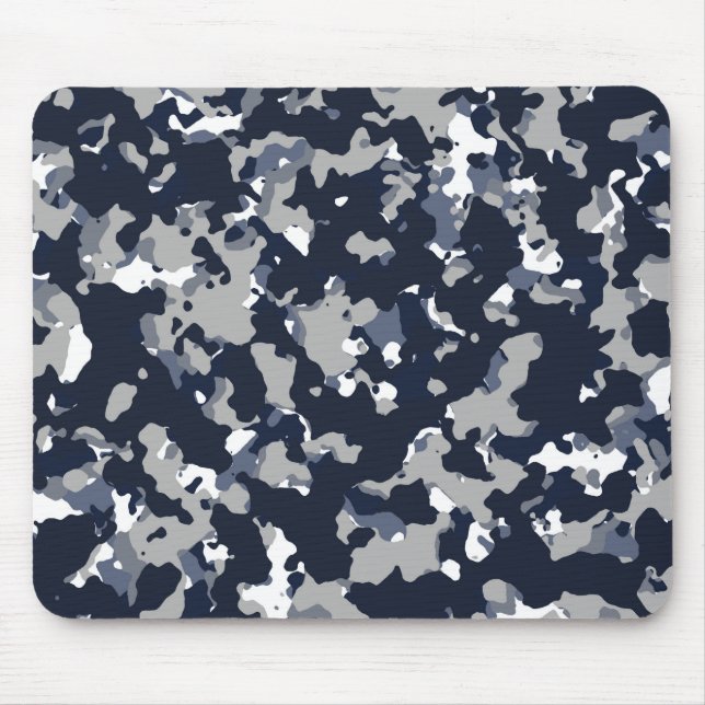 Alfombrilla De Ratón Patrón de camuflaje azul gris blanco Camo (Frente)