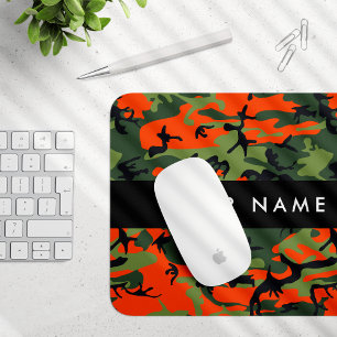 Alfombrilla De Ratón Patrón de camuflaje naranja, tu nombre, personaliz