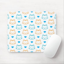 Patrón de caras de gato kawaii turquesa y naranja