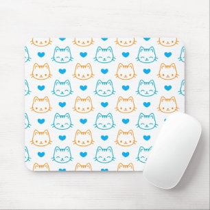 Alfombrilla De Ratón Patrón de caras de gato kawaii turquesa y naranja