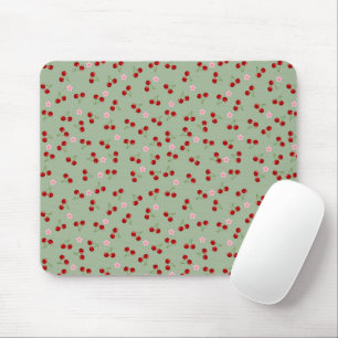 Alfombrilla De Ratón Patrón de cerezas en fondo verde
