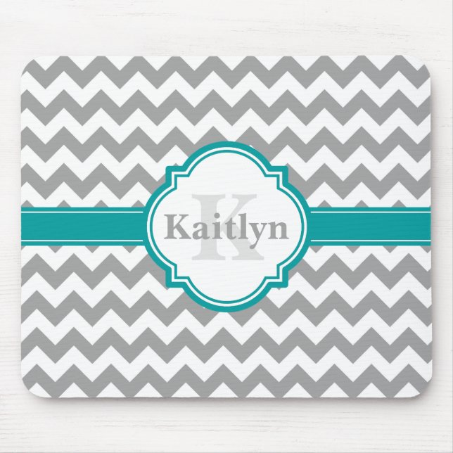 Alfombrilla De Ratón Patrón de cheurón gris verde azulado y hoja de qua (Frente)