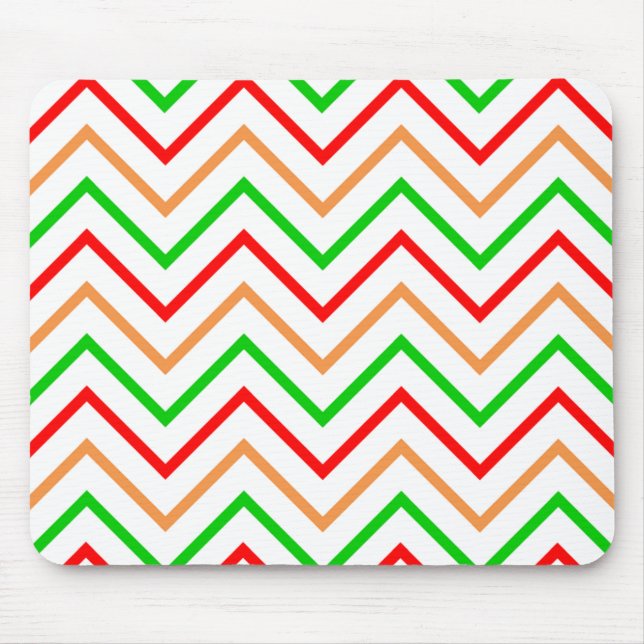 Alfombrilla De Ratón Patrón de Chevron Rojo, Naranja y Verde (Frente)