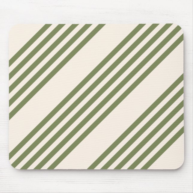 Alfombrilla De Ratón Patrón de cinco rayas verde oliva y beige (Frente)