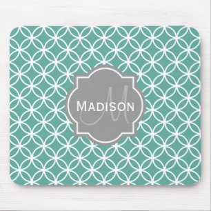 Alfombrilla De Ratón Patrón de círculo Verde azulado de luz monogramada