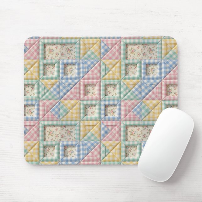 Alfombrilla De Ratón Patrón de colcha de patchwork de gingham (Con ratón)