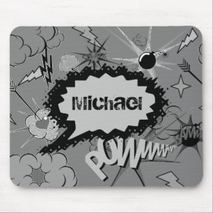 Alfombrilla De Ratón Patrón de cómic personalizado gris retro personali