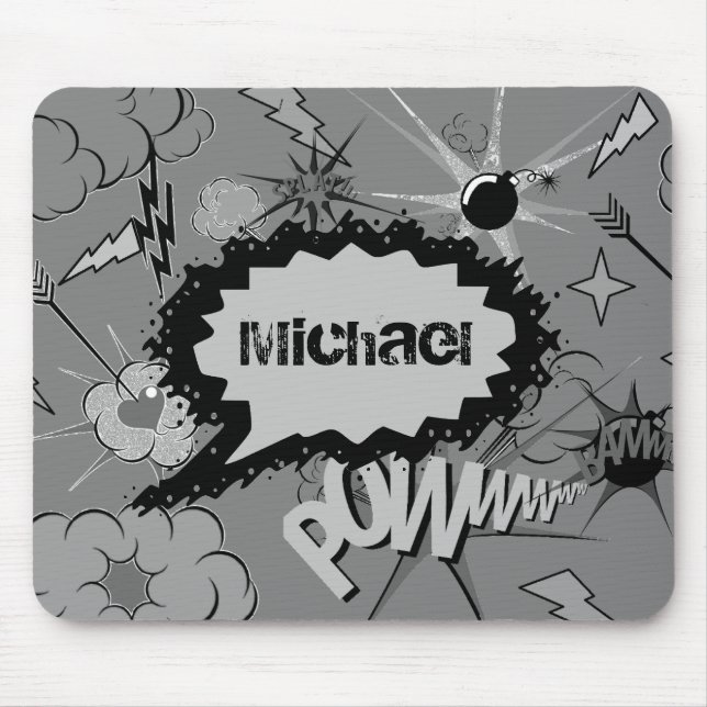 Alfombrilla De Ratón Patrón de cómic personalizado gris retro personali (Frente)