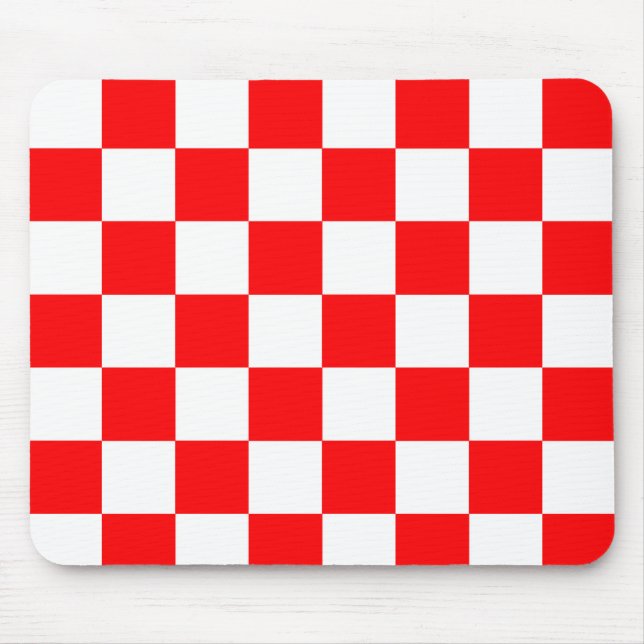 Alfombrilla De Ratón Patrón de comprobación de blanco rojo (Frente)