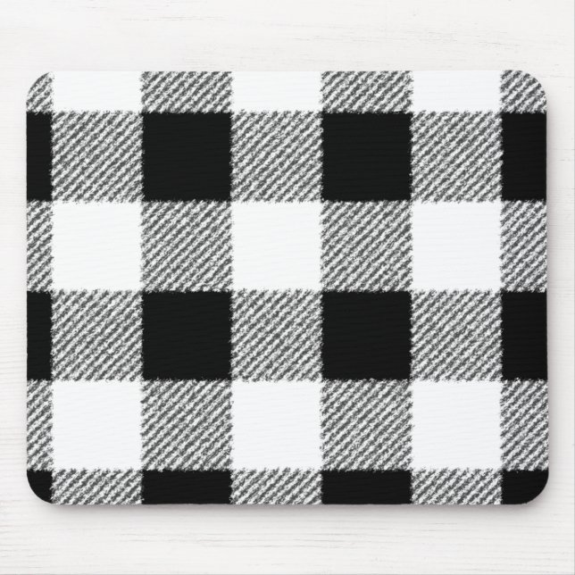 Alfombrilla De Ratón Patrón de comprobación de Gingham blanco y negro (Frente)