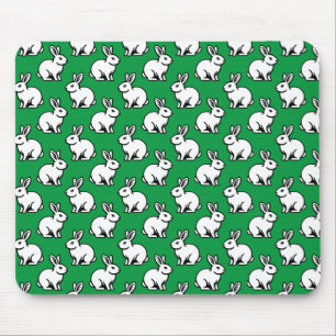 Alfombrilla De Ratón Patrón de conejos - Blanco y negro con Kelly Green