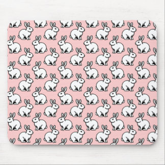 Alfombrilla De Ratón Patrón de conejos - Blanco y negro con rosa fino