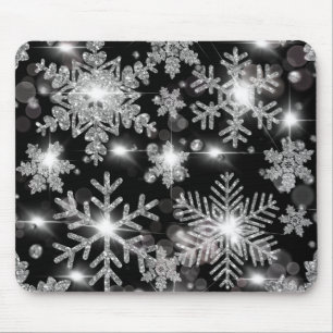 Alfombrilla De Ratón Patrón de copo de nieve festivo de plata Purpurino