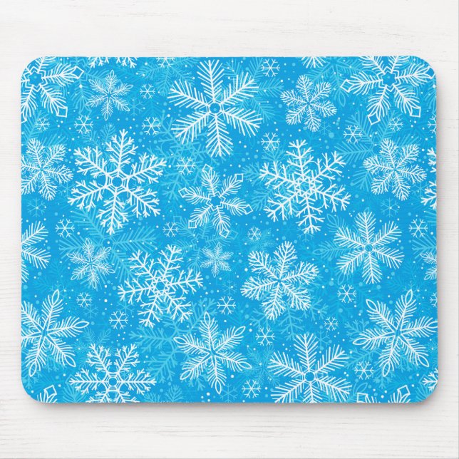 Alfombrilla De Ratón Patrón de copos de nieve blancos (Frente)