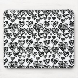 Alfombrilla De Ratón Patrón de corazón - Negro sobre blanco