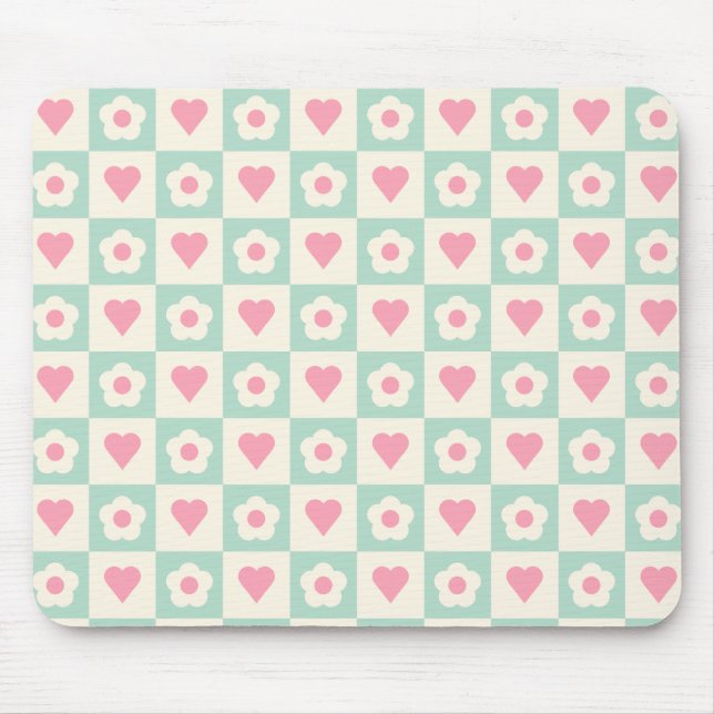 Alfombrilla De Ratón Patrón de corazón y flores pastel (Frente)