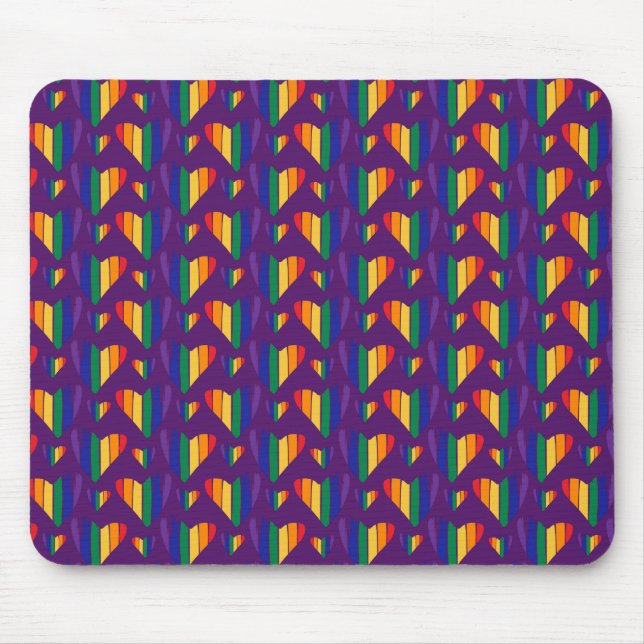 Alfombrilla De Ratón Patrón de corazones arco iris (Frente)
