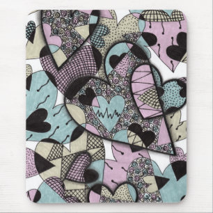 Alfombrilla De Ratón Patrón de Corazones Doodle Zentangle Pastel Capric