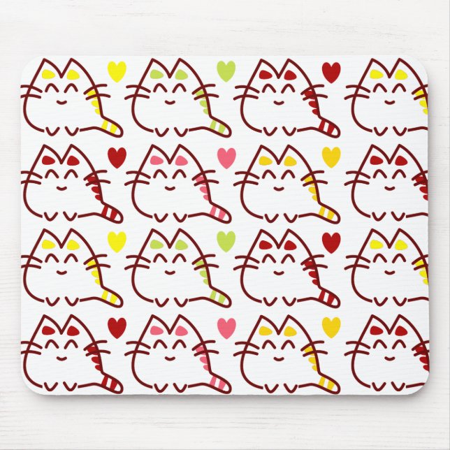 Alfombrilla De Ratón Patrón de corazones y gatos kawaii (Frente)