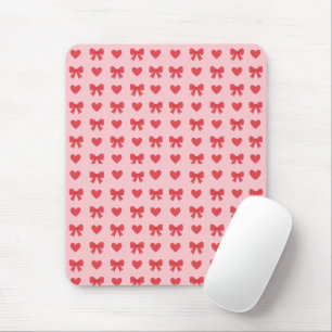 Alfombrilla De Ratón Patrón de Corazones y Lazos Rosados Dulces