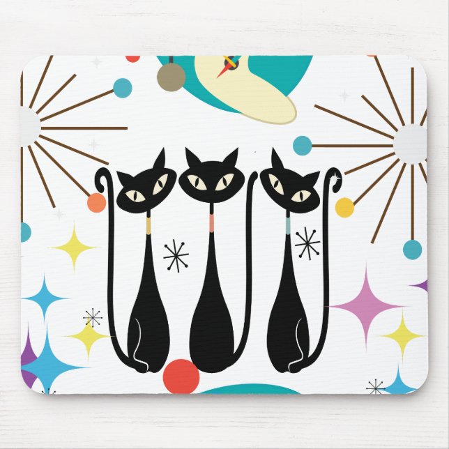 Alfombrilla De Ratón Patrón de cosecha moderno de gatos atómicos de med (Frente)