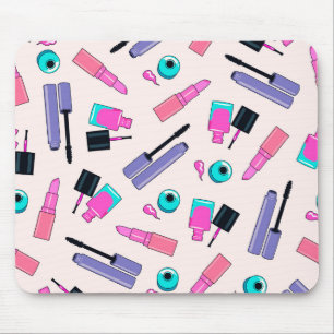 Alfombrilla De Ratón Patrón de cosméticos de maquillaje rosa y púrpura