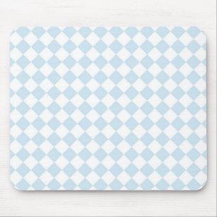 Alfombrilla De Ratón Patrón de cuadros azul pastel y blanco con diamant