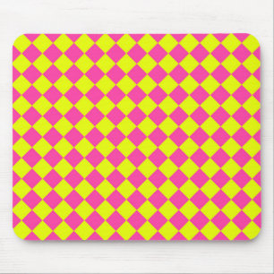 Alfombrilla De Ratón Patrón de cuadros de diamante rosa amarillo