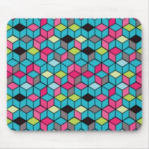 Alfombrilla De Ratón Patrón de cubo rosa y turquesa