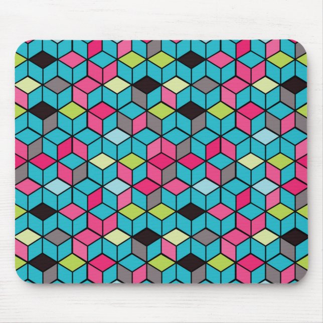Alfombrilla De Ratón Patrón de cubo rosa y turquesa (Frente)