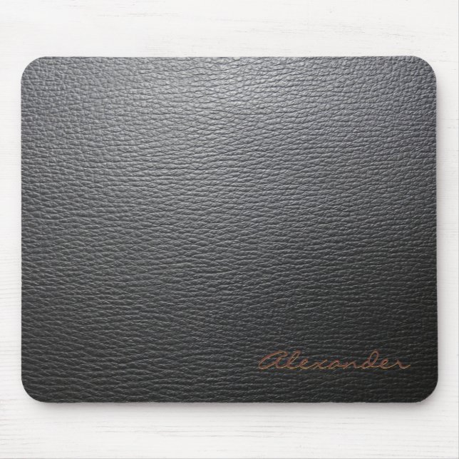Alfombrilla De Ratón Patrón de cuero negro - Monograma Personalizado (Frente)
