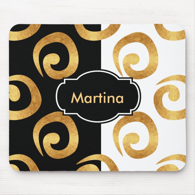 Alfombrilla De Ratón Patrón de curvas de oro modernas con monograma Per (Frente)