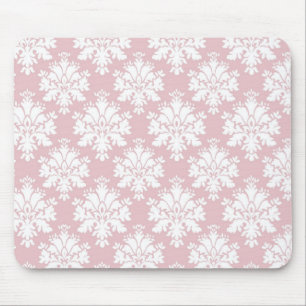Alfombrilla De Ratón patrón de damasco de color rosa y crema blanco si