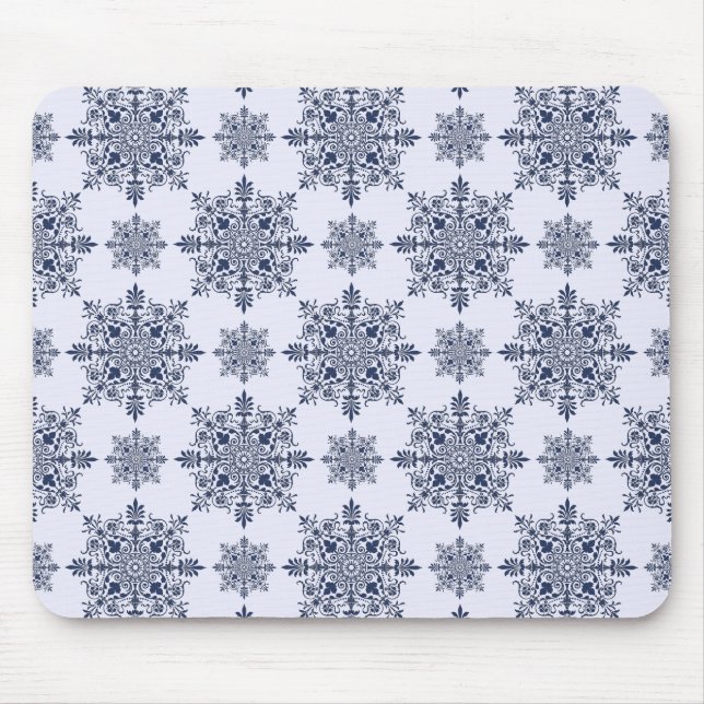 Alfombrilla De Ratón Patrón de Damasco de copo de nieve azul (Frente)
